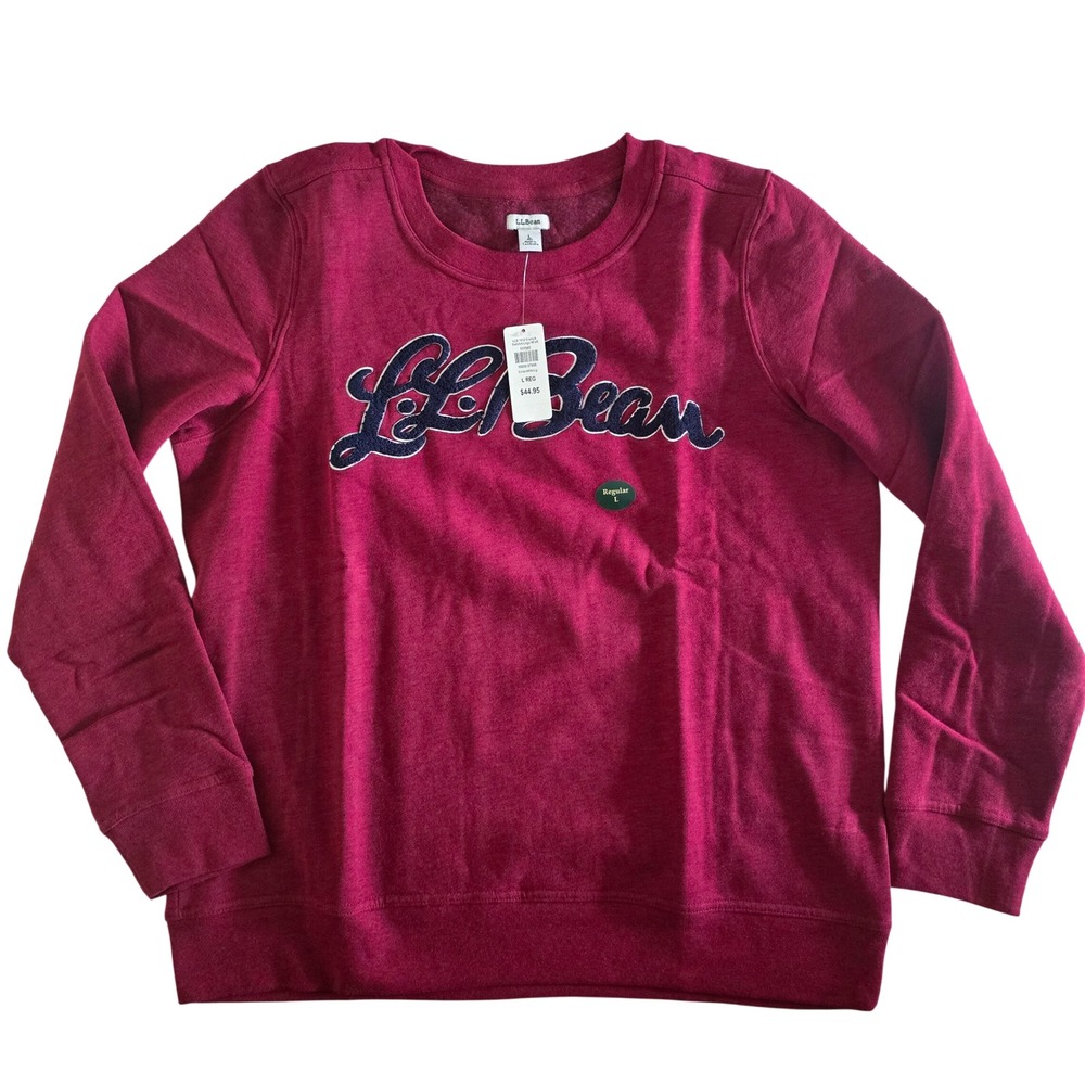LL Bean 1912 Heritage Crewneck Sweatshirt Script Logo Cranberry Heather L 511585